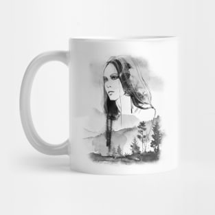 watercolor forest woman Mug